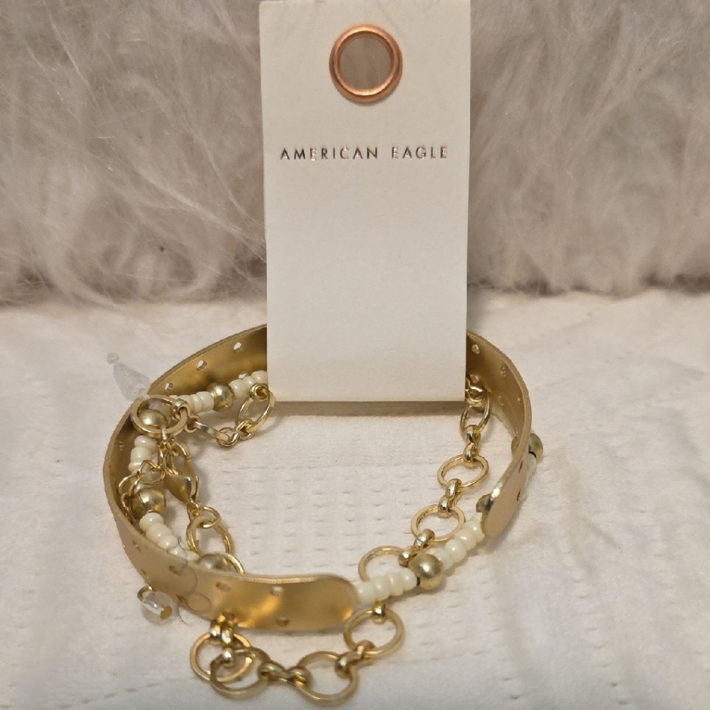 American Eagle Outfitters Gold and White Multi-Strand Bracelet
